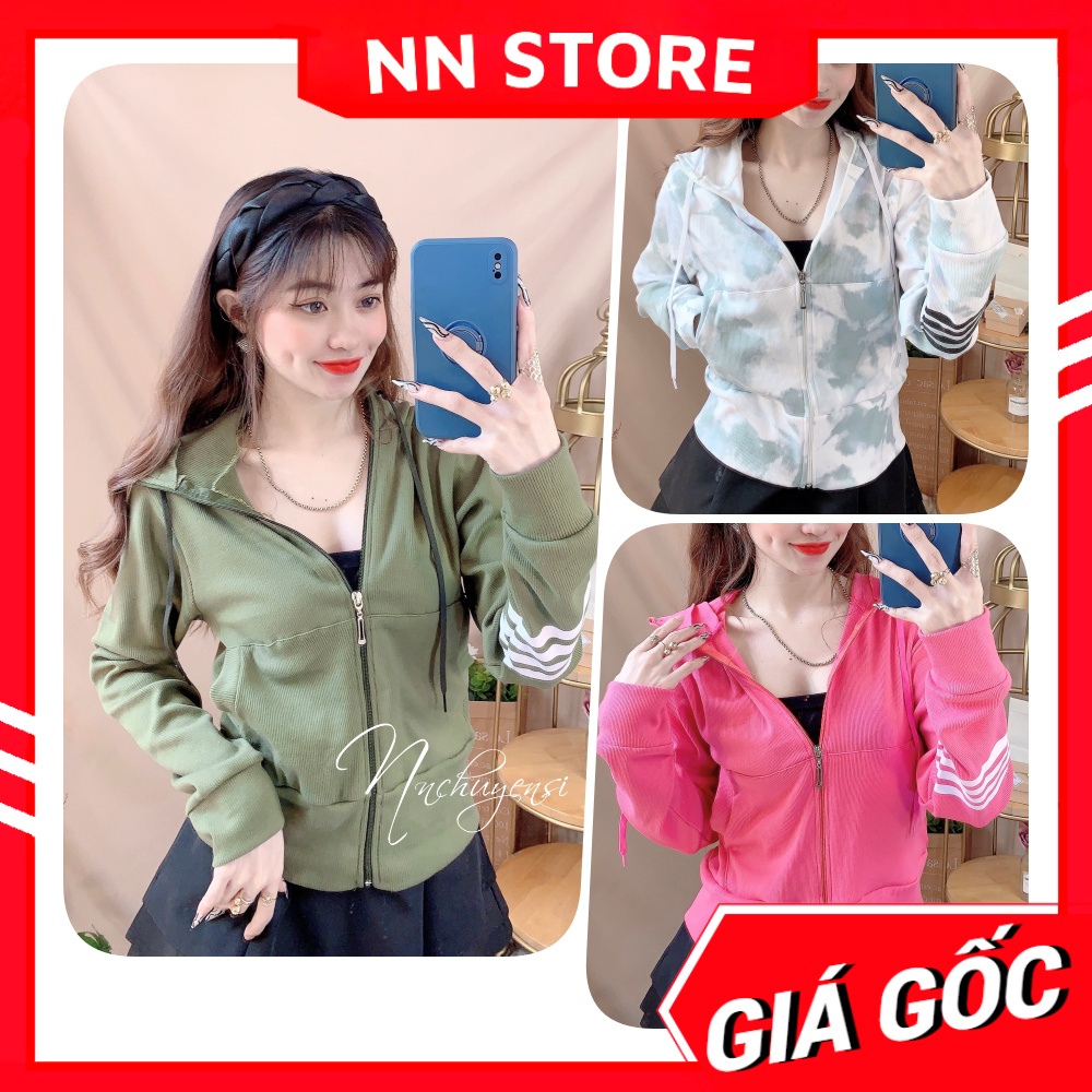 Áo khoác nữ có nón chất thun gân tăm mềm mát co giãn lên phom siêu ôm dáng phối sọc dễ thương TP116