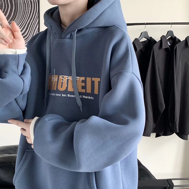 Áo Hoodie Giả Hai Lớp Lót Nhung In Chữ Phong Cách Hàn Quốc Dành Cho Nam