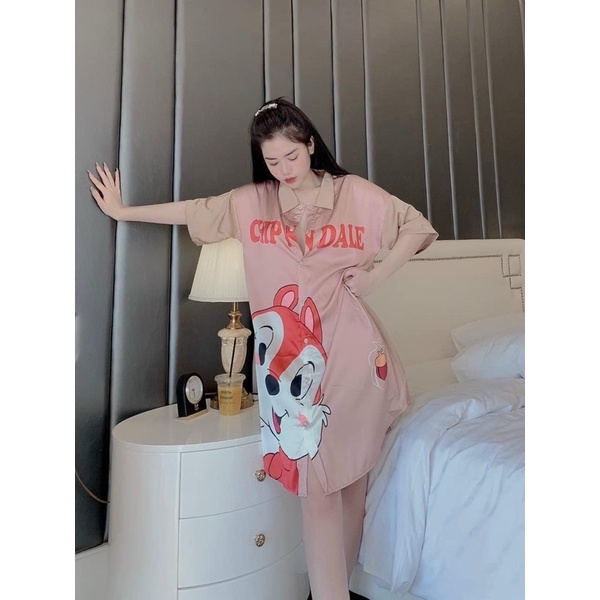 Đầm Váy Ngủ Sơ Mi Hình Dễ Thương