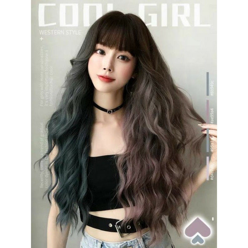 [Sẵn] Wig teen/lolita/cosplay omber hai màu cá tính C8259 nửa nâu nửa xanh [Miu Cosplay]