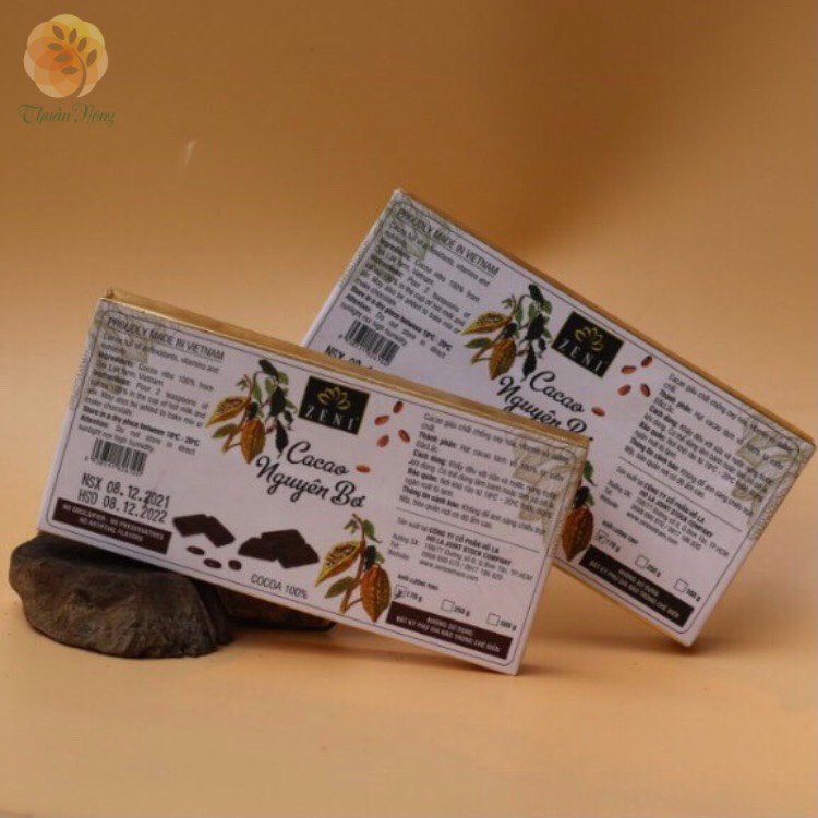 Zeni - Ca cao nguyên bơ Thuần Việt không đường 170g - Cacao bar - Thuần Nông - Thơm, Ngậy, Đậm đà, Tiện lợi