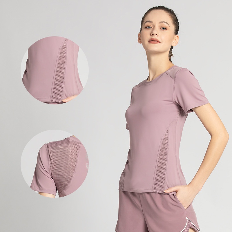 Áo Thun Thể Thao Tay Ngắn Phối Lưới Thoáng Khí Nhanh Khô 24h Thời Trang Xuân Hè Cho Nữ
