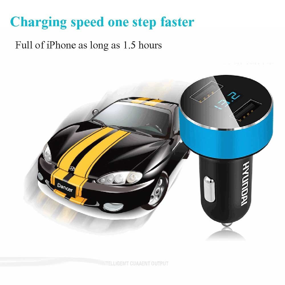 Tẩu sạc oto, xe hơi USB HYUNDAI có đồng hồ LED model 2018