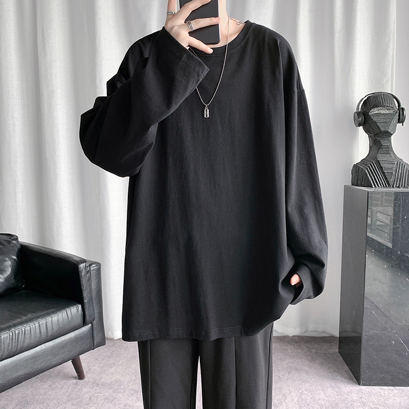 Áo thun cotton tay dài màu sắc đơn giản thời trang xuân thu dành cho nam