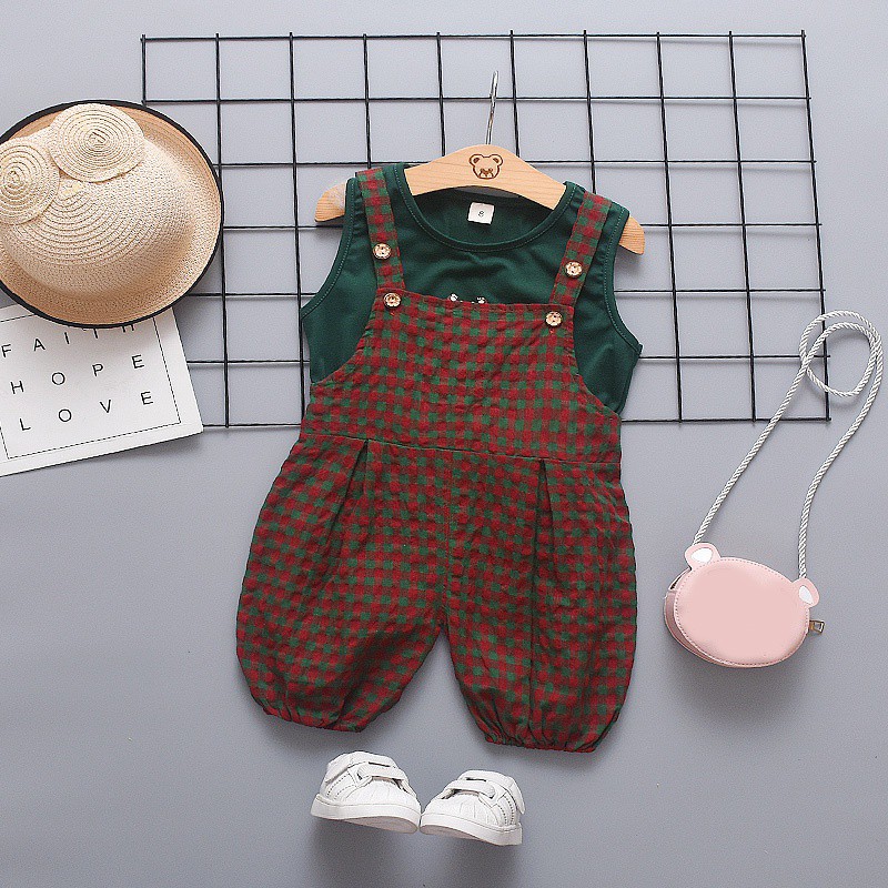Bộ áo không tay + yếm lửng 2 dây đáng yêu cho bé gái