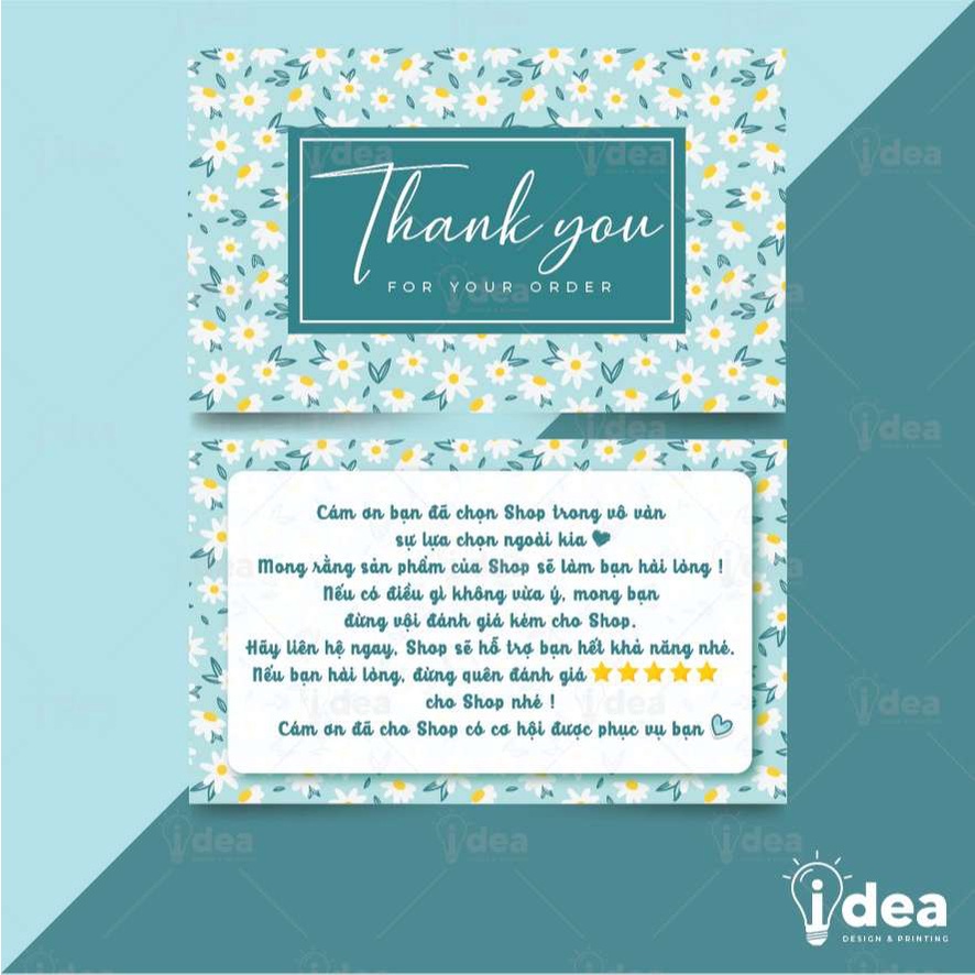 Card Cám Ơn, Card Thank You, Thiệp Cảm Ơn - Size 9x5,4cm - Giấy C300 Cán Màng Mờ 2 Mặt Họa Tiết Hoa Lá