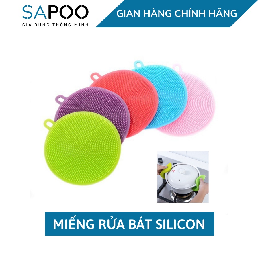 Miếng cọ rửa chén bát silicon tiện dụng - Miếng rửa chén silicon có quai treo thông minh - Gia Dụng SAPOO