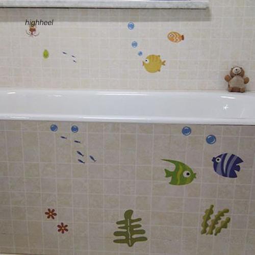 Giấy dán tường hình cá hoạt hình đáng yêu trang trí phòng tắm