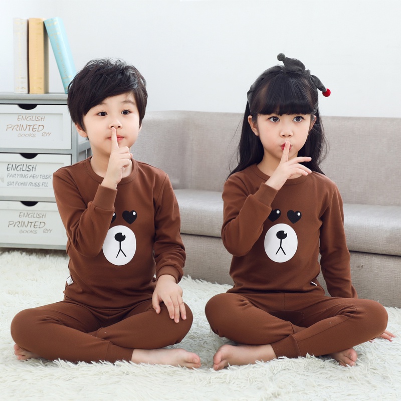 Bộ Đồ Ngủ Tay Dài 100% Cotton In Họa Tiết Hoạt Hình Dành Cho Trẻ Em 2-15 Tuổi