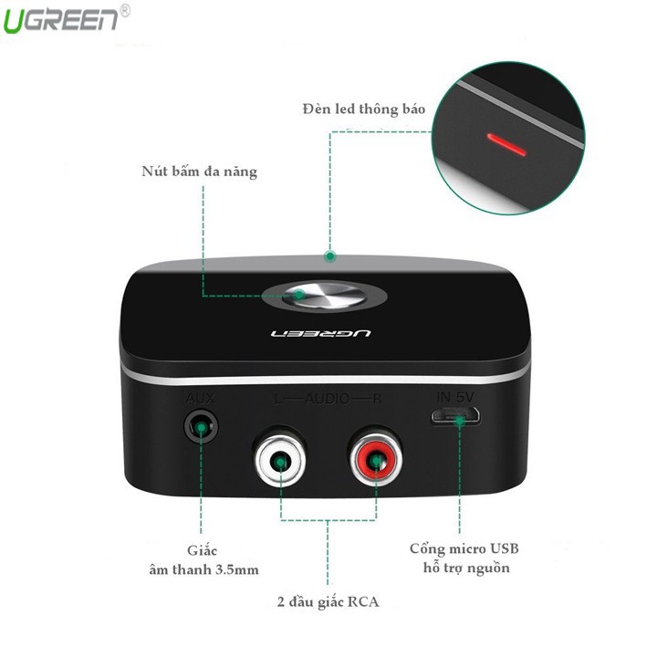 Bluetooth 5.0 Music Receiver Ugreen UG-30445 Thiết bị nhận Bluetooth cho Loa+Ampli