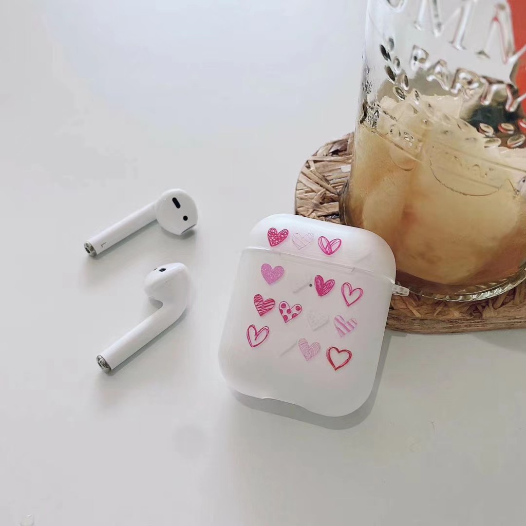 Vỏ bảo vệ hộp đựng sạc tai nghe Airpods Pro/1/2 bằng silicon nhám in hình tim đơn giản xinh xắn