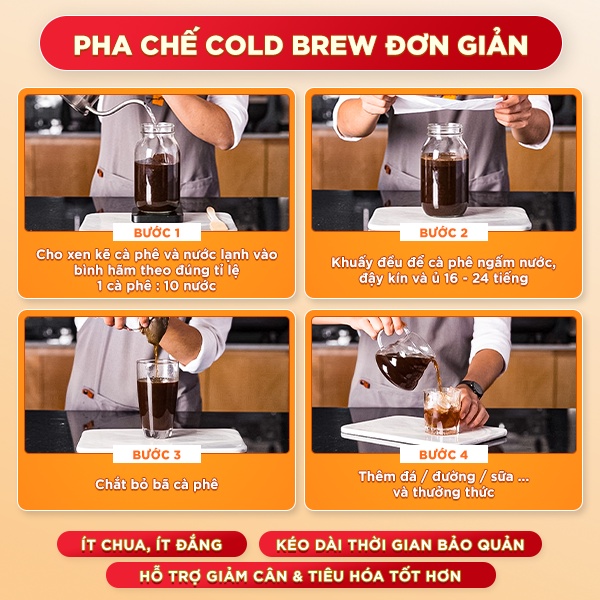Cà phê nguyên chất pha Cold Brew hậu vị ngọt hỗ trợ giảm cân Arabica honey