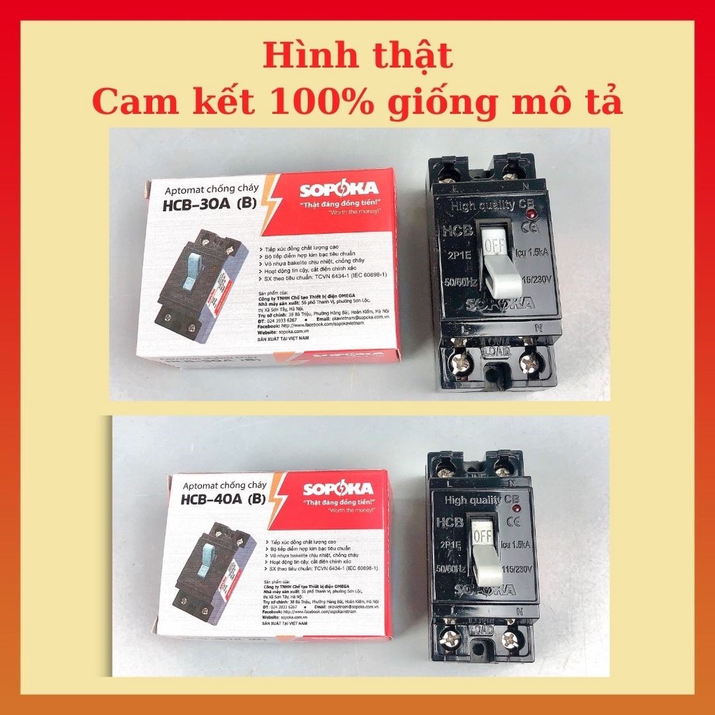 Aptomat chống cháy SOPOKA 20A 25A 30A 40A chất lượng cao bảo hành 24 tháng