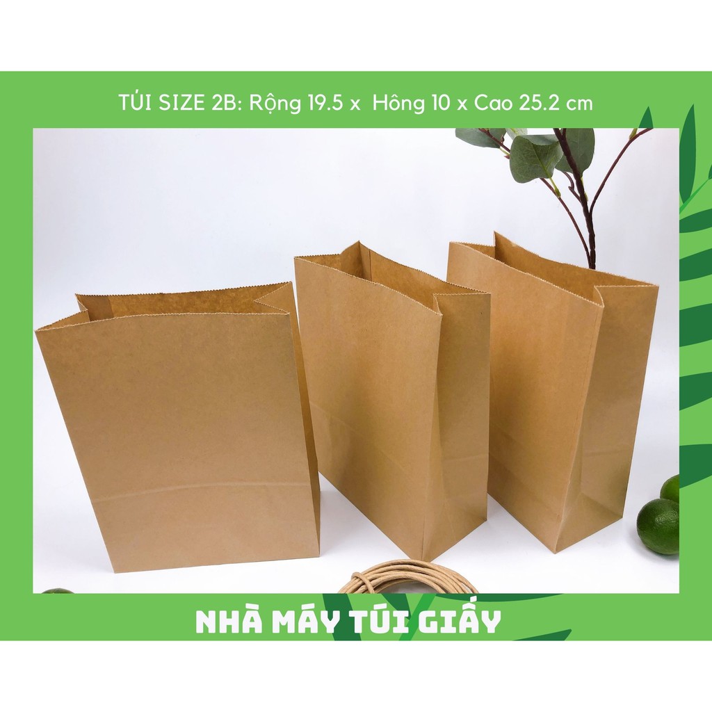 10 túi giấy nâu không quai Size 2B:19.5x10x 25.2 cm túi đựng hàng 3kg