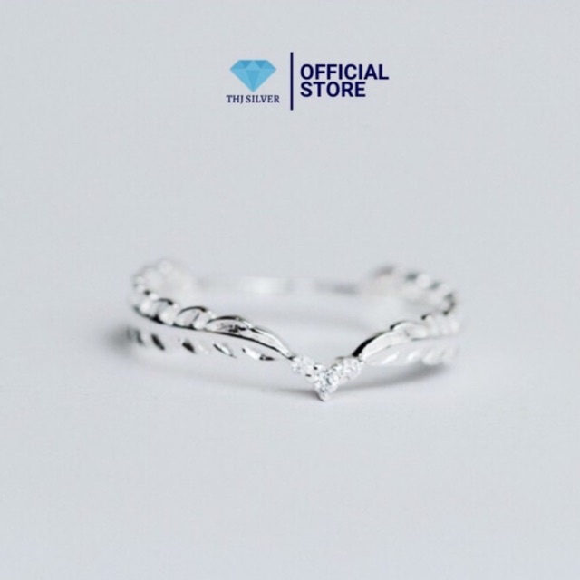 Nhẫn nguyệt quế đính đá nhẹ nhàng chuẩn bạc ta- THJ SiLVER