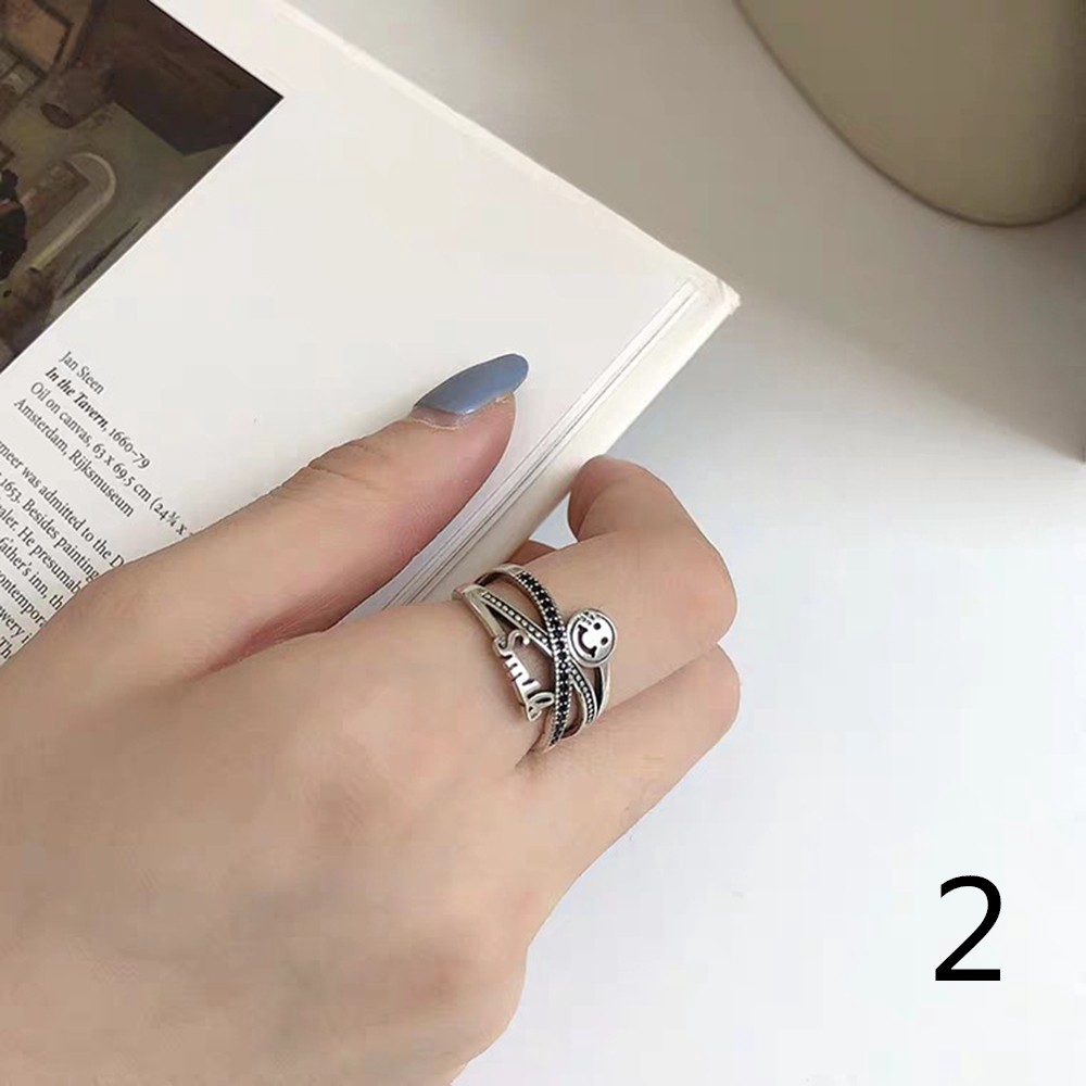 Nhẫn Đôi Khắc Chữ Mặt Cười Phong Cách Hàn Quốc