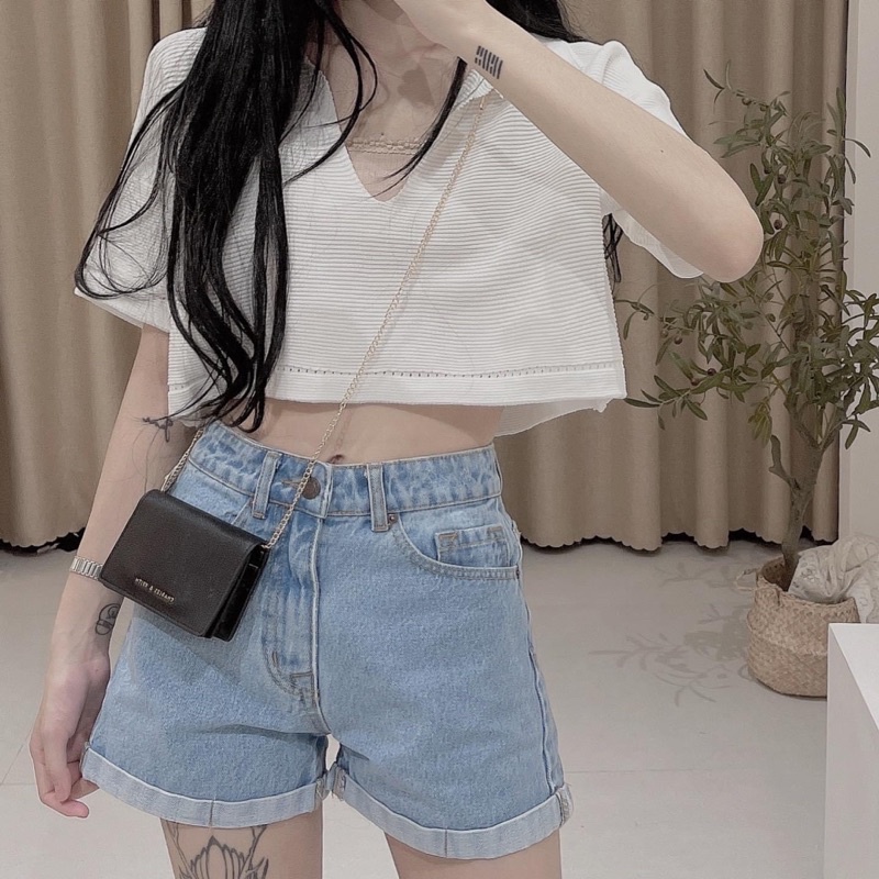 Quần Short Jeans Lưng Cao Xuất Xịn Chất Jean Cotton Siêu Xinh
