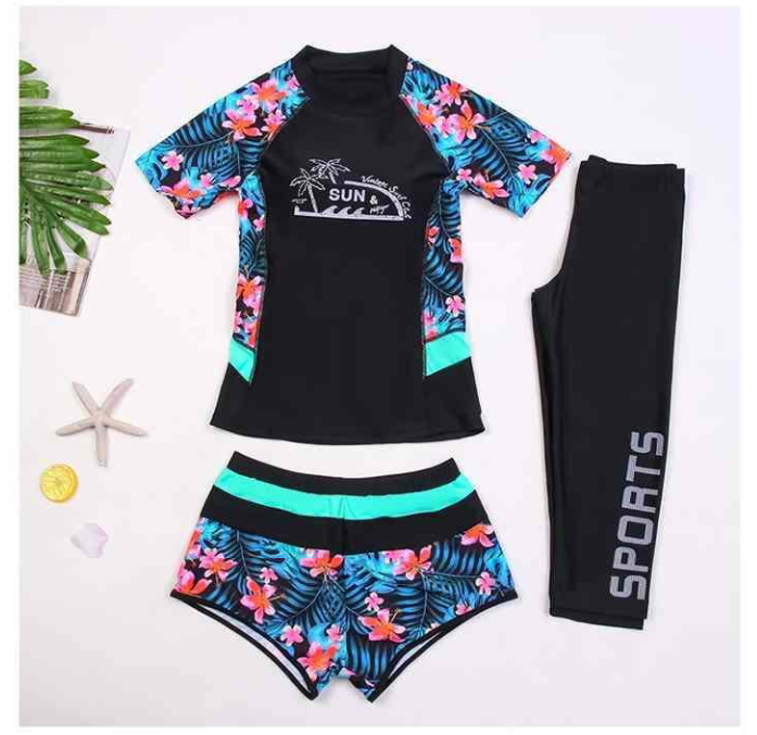 Bộ Đồ Bơi Ba Mảnh Áo Tay Ngắn + Quần Dài Thời Trang Cho Nữ | BigBuy360 - bigbuy360.vn