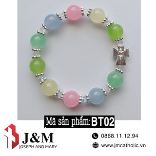 Chuỗi Mân Côi  đeo tay Thánh Giá bạc đá đa sắc BT02
