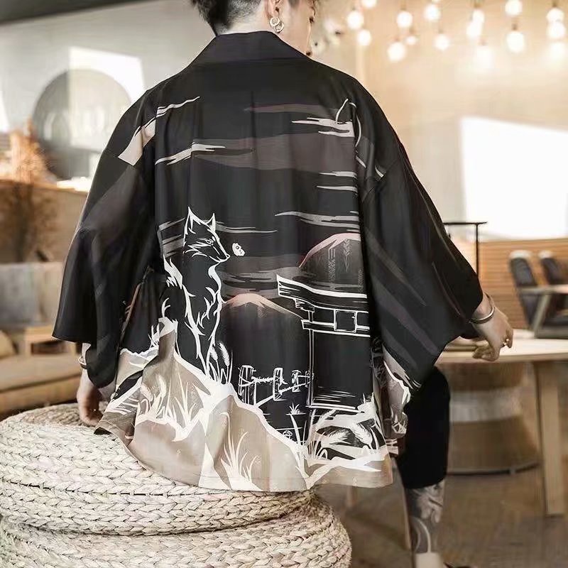 Áo Sơ Mi Kimono Dáng Rộng In Hình Cáo Phong Cách Nhật Bản Thời Trang Mùa Hè Unisex Size M-3Xl