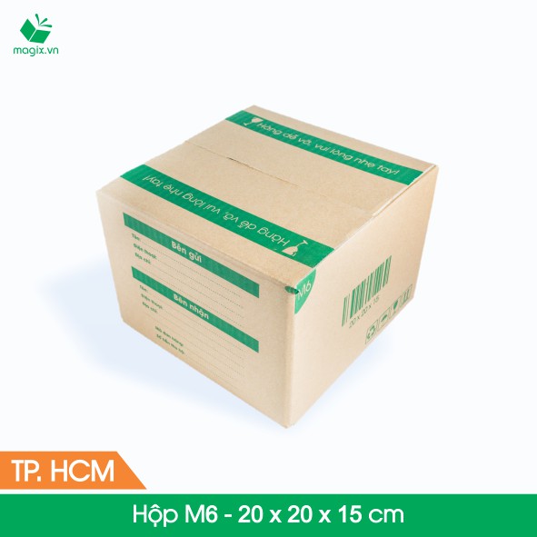 M6 - 20x20x15 cm - 60 Thùng hộp carton + tặng 25 decal HÀNG DỄ VỠ