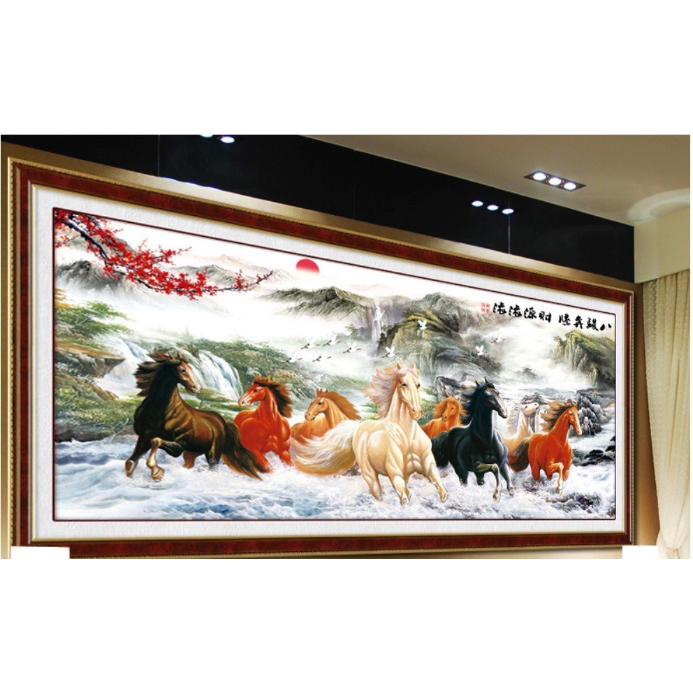 tranh thêu kín mã đáo thành công khổ lớn 199x99cm