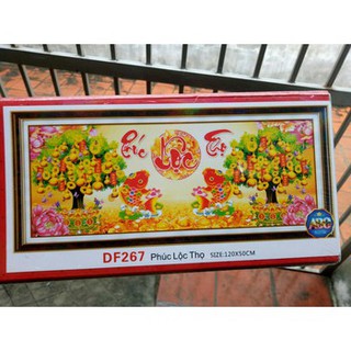tranh đính đá thư pháp phúc lộc thọ cá chép phát tài kt 120x60cm