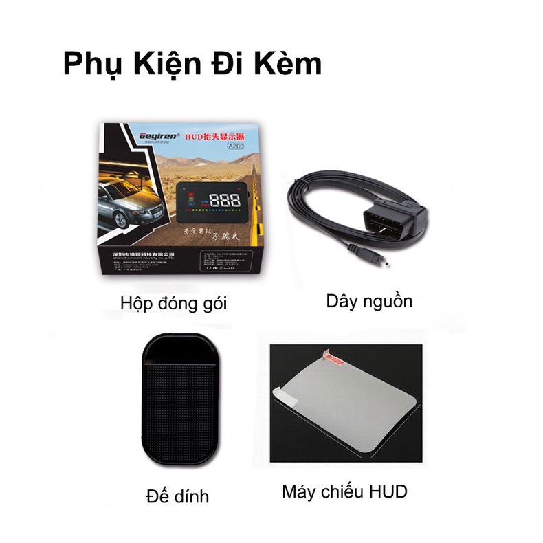 Hud Hiển Thị Tốc Độ Trên Kính Lái Ô Tô,Xe Hơi A200 -  Tặng Kèm Đế Chống Trượt Để Trên Taplo CARZONE.TOP