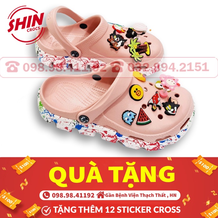 Freeship dép crossFREESHIPdép cross vảy sơn hoa lá hồng phấn SHINCR6YZA1 tằng kèm 12 sticker cross giá rẻ