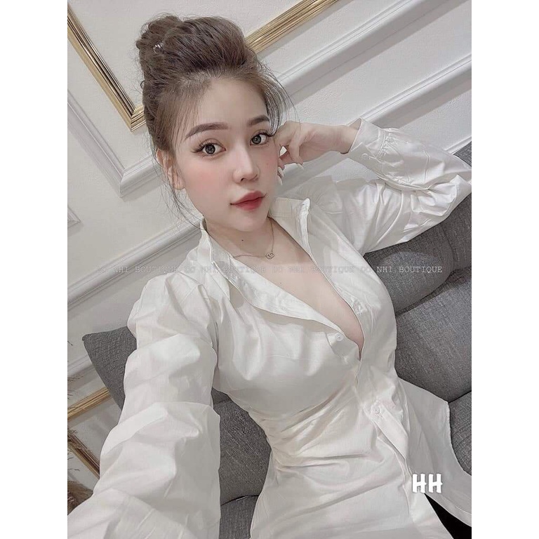 [ảnh thật-sẵn] Sơ mi trắng mẫu mới rúm eo