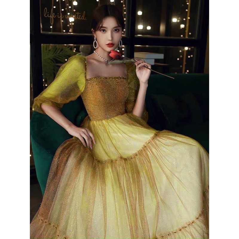 ĐẦM LƯỚI KIM TUYẾN PHỐI MÀU KẾT PHA LÊ