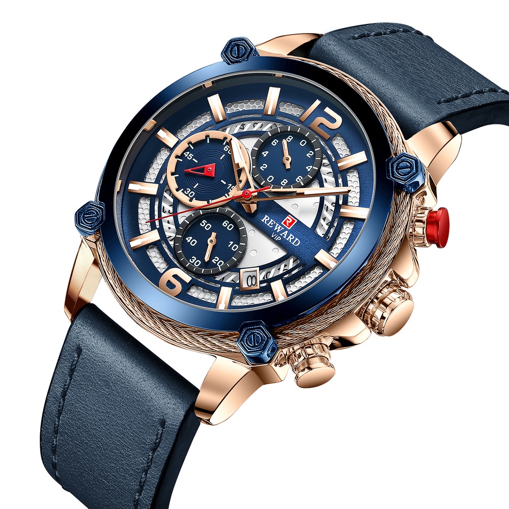 Đồng Hồ Quartz Chống Thấm Nước Với Dây Đeo Da Chronograph