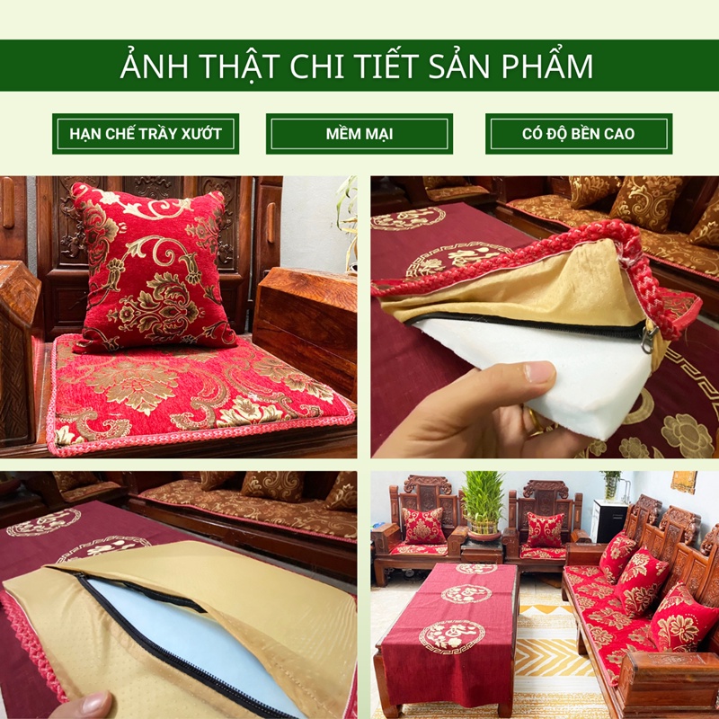 Bộ Đệm Ghế HOMIES Hoàng Gia Vải Gấm, Ruột Cao Su Đàn Hồi Cao Cấp - Nhiều Màu Lựa Chọn