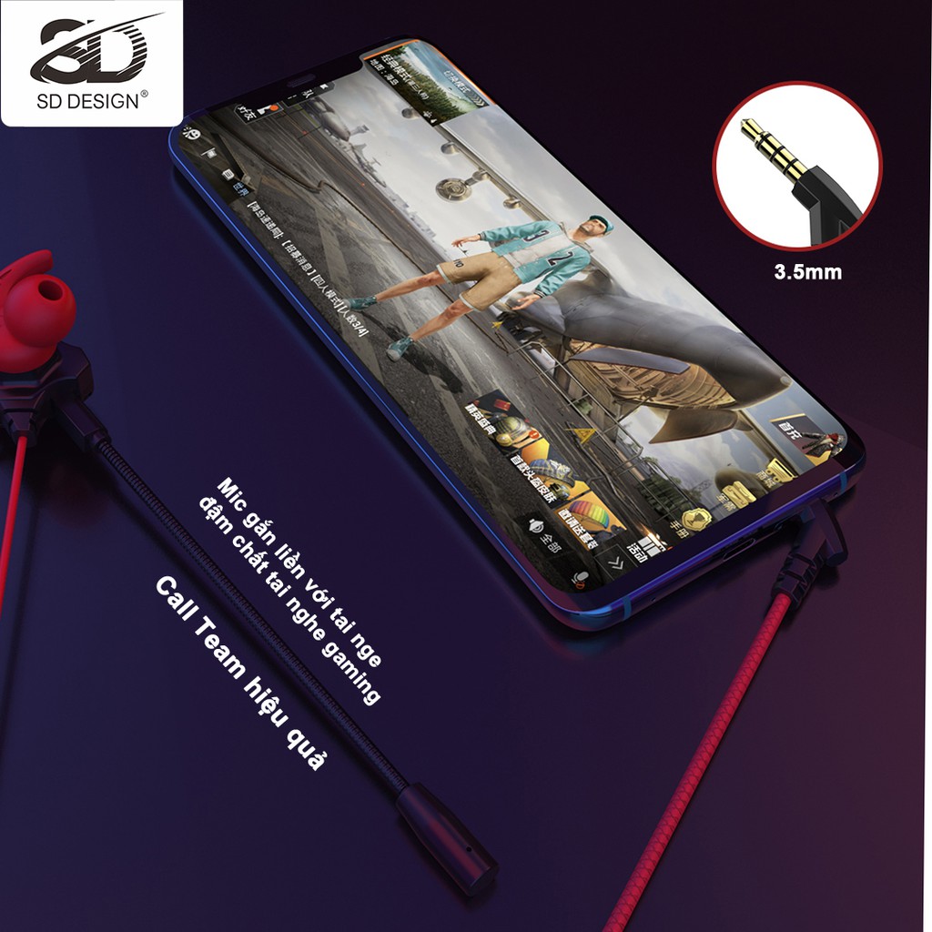 Tai nghe Gaming chính hãng SD DESIGN S2 chuyên dùng cho game thủ có mic, chân kim nghiêng 3.5mm