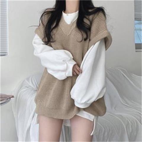 Set Áo Vest Và Áo Gile Dệt Kim Dáng Rộng Thiết Kế Mới Trẻ Trung