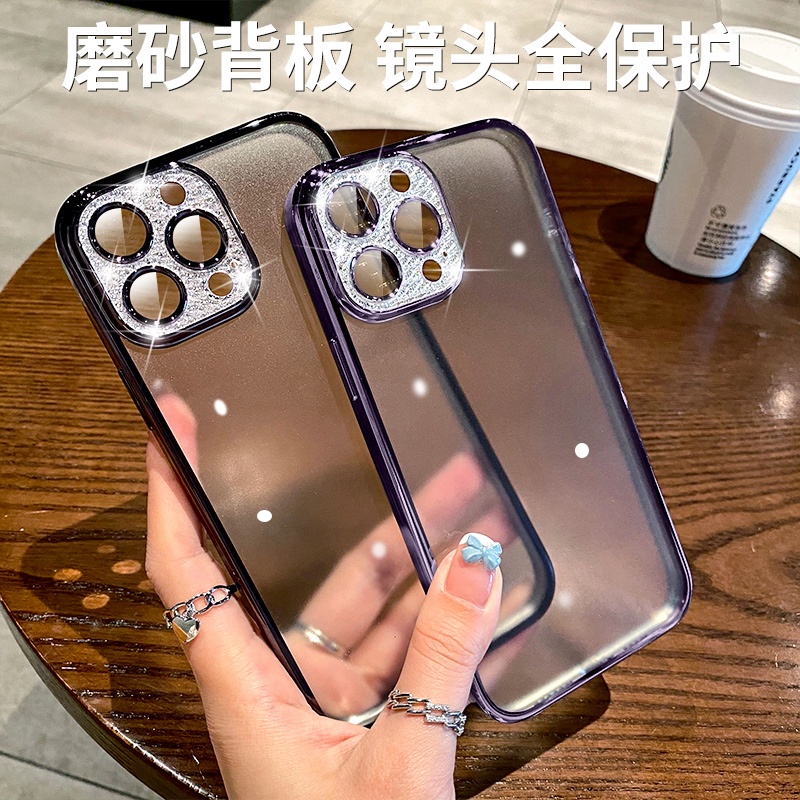 Ốp Điện Thoại Trong Suốt Màu Tím Đậm Đính Kim Tuyến Có Miếng Dán Bảo Vệ Camera 14 Kiểu Cho iPhone 13 Pro MAX 12 11 Pro MAX Plus
