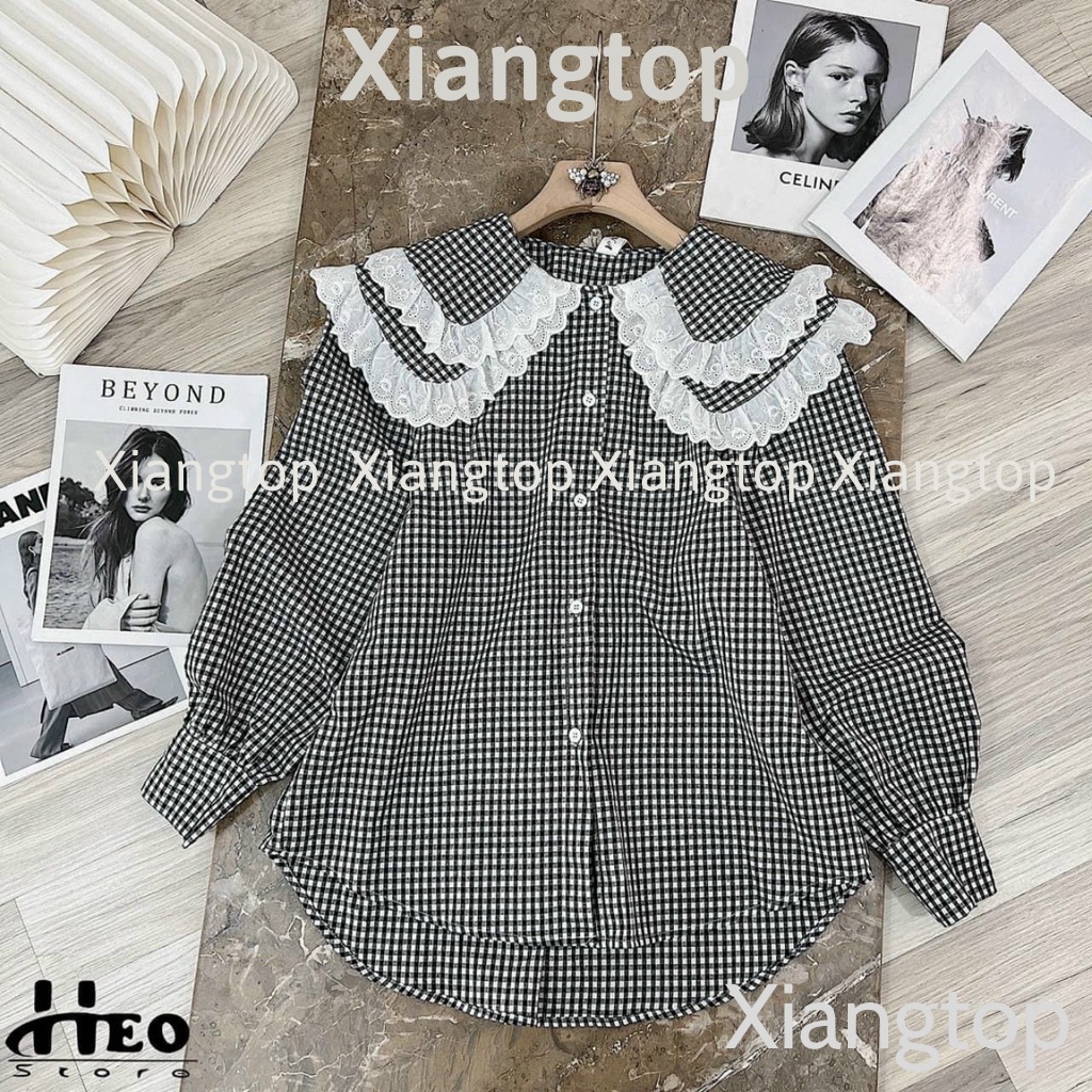Áo babydoll kẻ 2 lá bèo hàng đẹp xiangtop