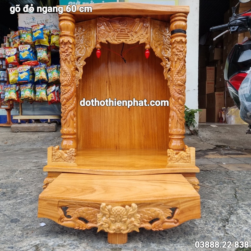 Bàn thờ thần tài ngang 60 x 80 gỗ căm xe + mặt gõ mẫu mới rất đẹp