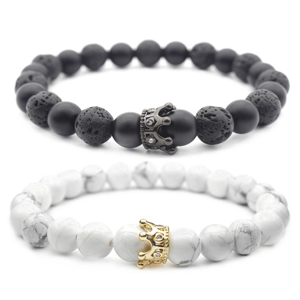 Vòng Tay Đá Hematite Mặt Hình Cú Mèo Đội Vương Miện Mũ Bảo Hiểm Cho Nam Nữ