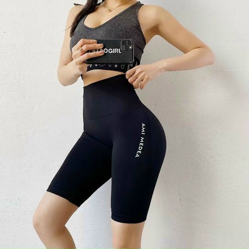 Quần Legging Thể Thao Nữ Cạp Cao Cao Cấp QUẢNG CHÂU Quần Đùi Cạp Cao Biker Tập Gym Yoga Aerobic Mùa Hè