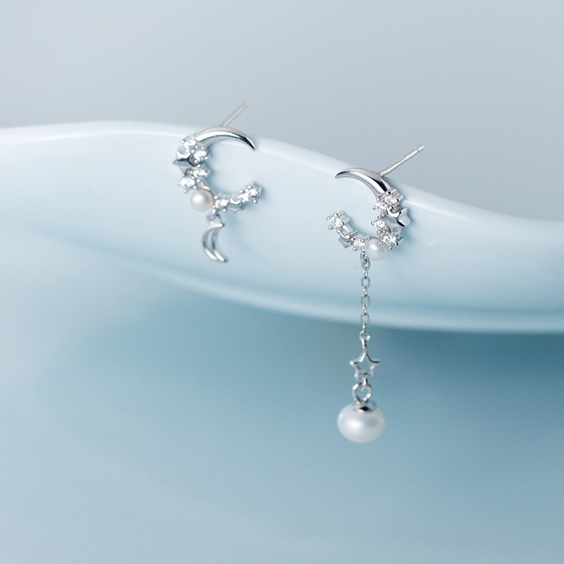 Khuyên tai bạc Ý s925 trăng khuyết bất đối G2870 - AROCH Jewelry