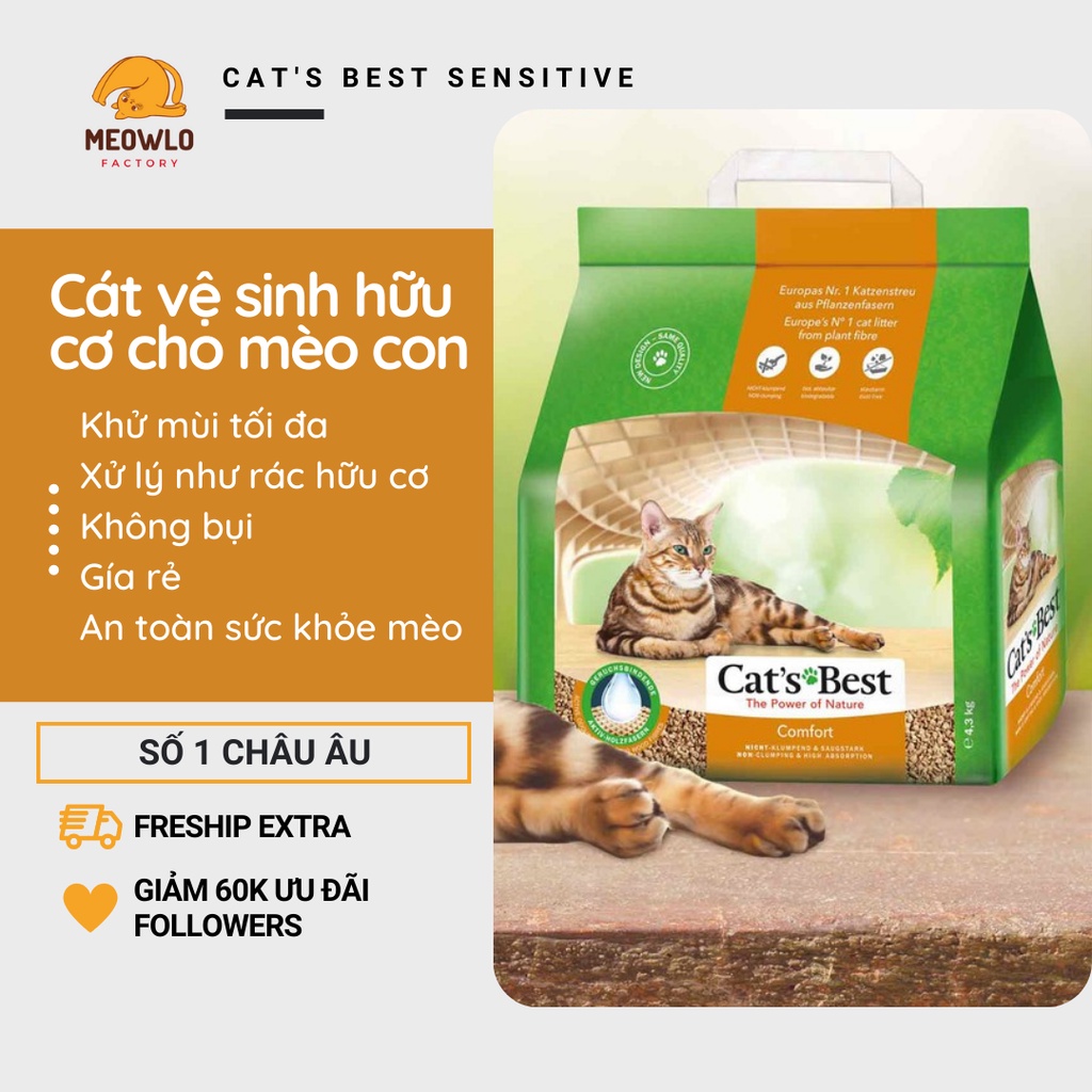 Cát mèo hữu cơ khử mùi diệt khuẩn siêu thấm CAT'S BEST COMFORT cát gỗ cho mèo