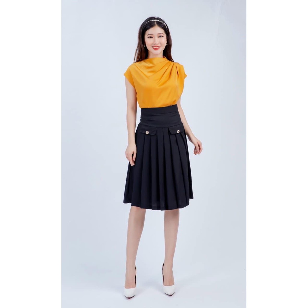 Áo sơ mi công sở nữ - áo sơ mi lụa xếp ly vai tay cánh rơi | BigBuy360 - bigbuy360.vn