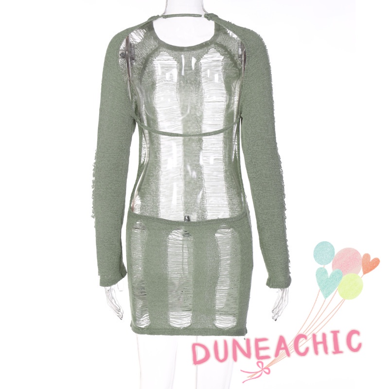 Đầm dệt kim DUNEA tay dài hở lưng quyến rũ thời trang dành cho nữ