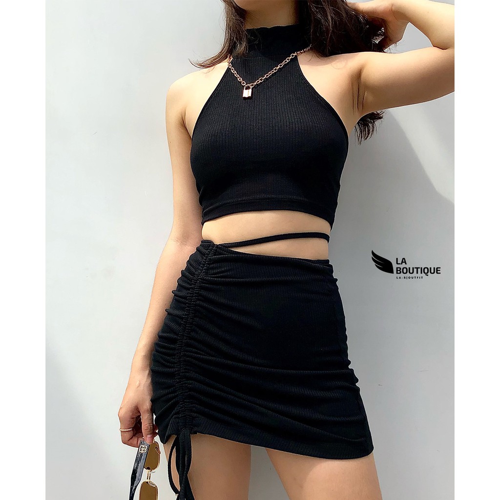 Áo Yếm Croptop Nữ, Cổ Lọ Gài Nút Freesize, Thun Gân 4 Chiều Cao Cấp - La Boutique