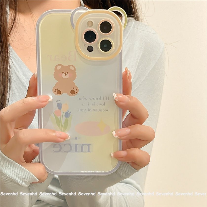 Ốp Điện Thoại Mềm Họa Tiết Tai Gấu Hoạt Hình Cho iPhone 13 12 11 Pro Max Xs Max Xr X 7 8 6 6s Plus