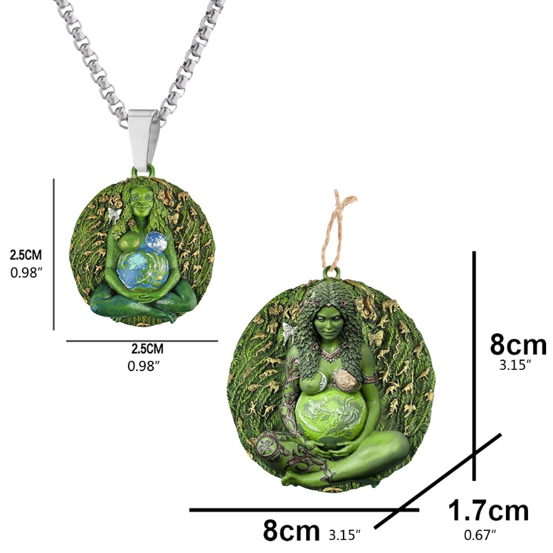 Mặt Dây Chuyền Hình Tượng Nữ Thần Của Mẹ Trái Đất Xanh Lá Millennial Gaia