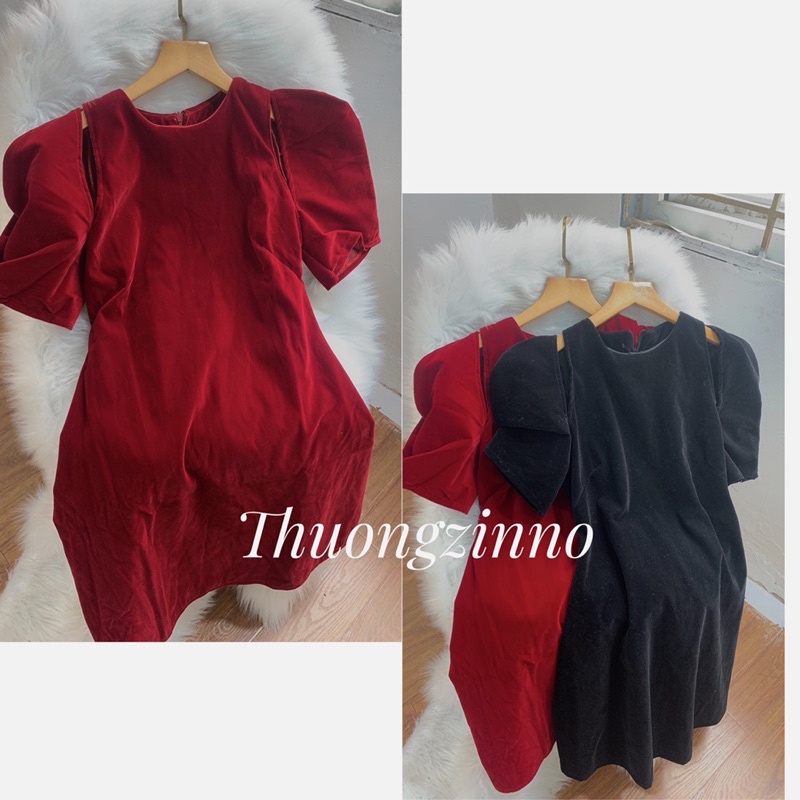 [Ảnh thật/Video] Đầm thiết kế phá cách khoét vai xoè nhẹ sang trọng Váy cổ tròn phong cách của quý cô