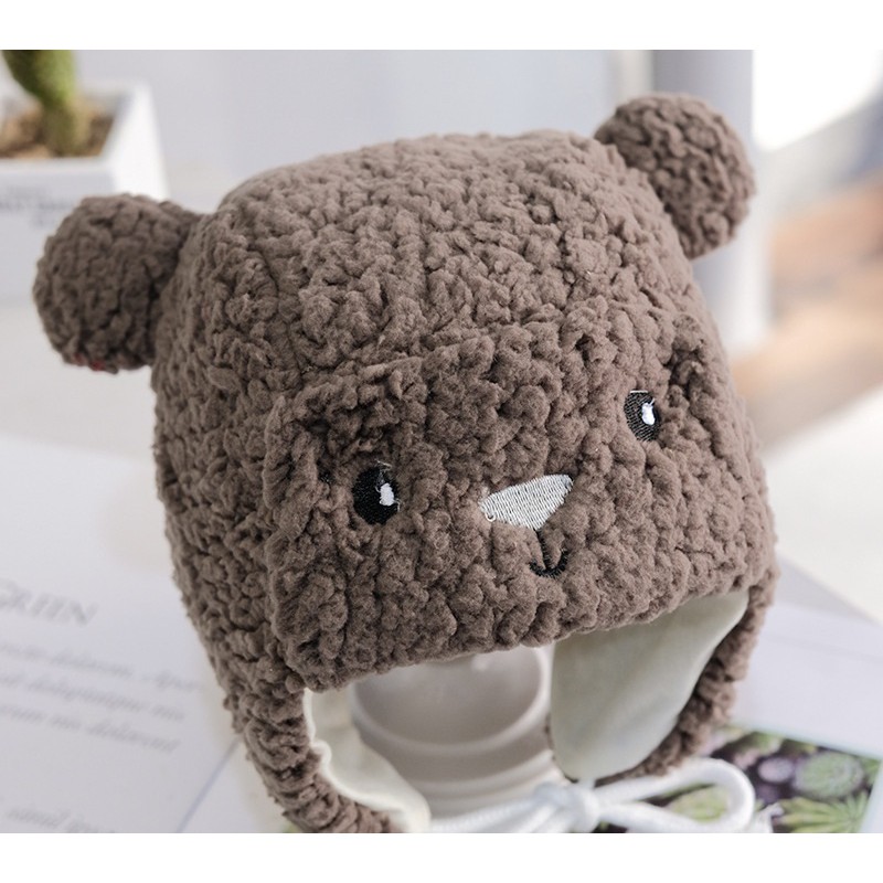 Mũ lông cừu tai gấu cho bé 6-12 tháng