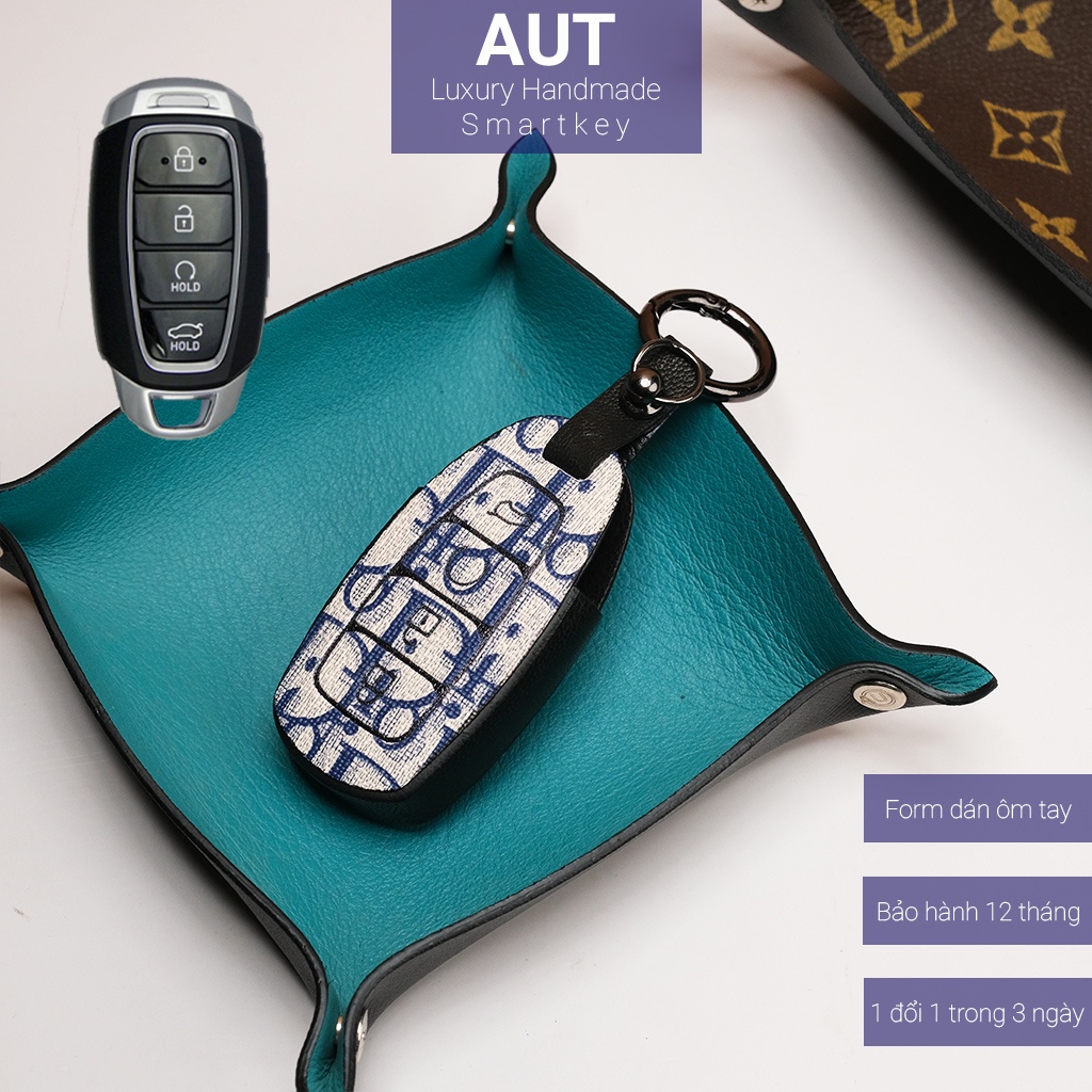 Ốp da chìa khóa ô tô Hyundai Accent 4 nút bấm Dior handmade HC4 AD